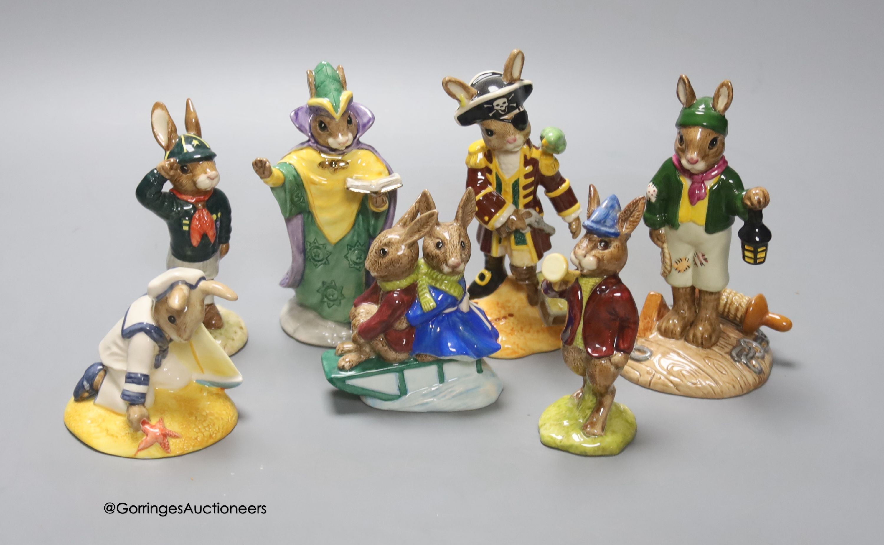 Seven Royal Doulton Bunnykins figures, tallest 13cm